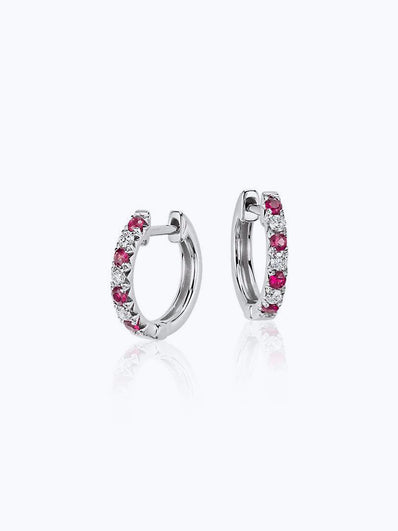 Petite Ruby and Diamond Pavé Huggie Hoop Earring