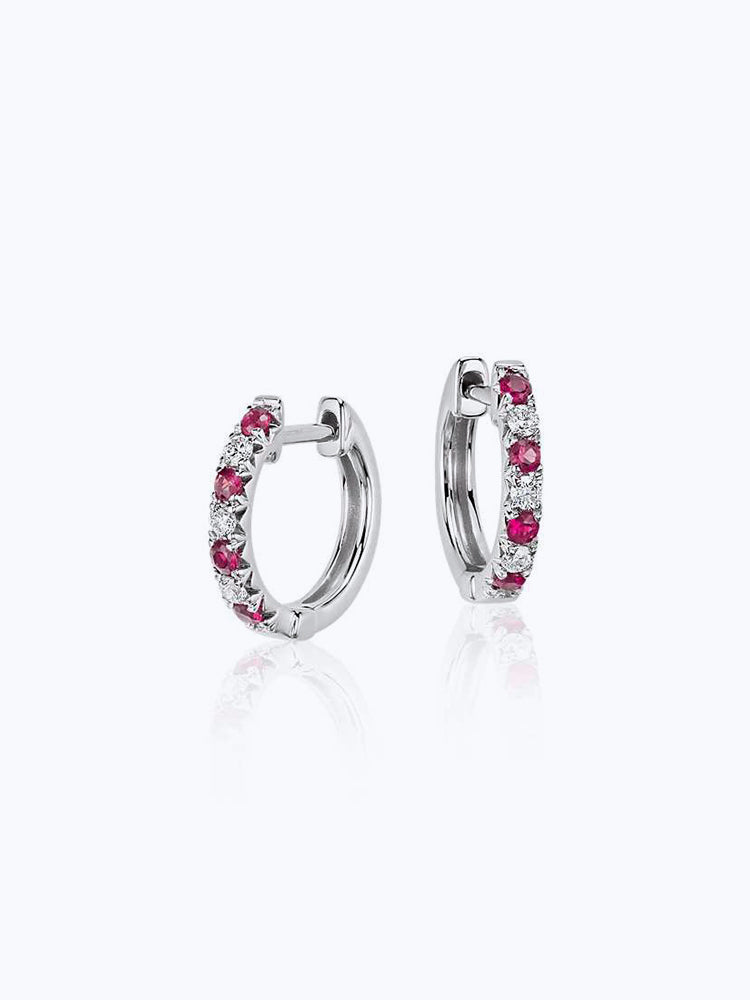 Petite Ruby and Diamond Pavé Huggie Hoop Earring