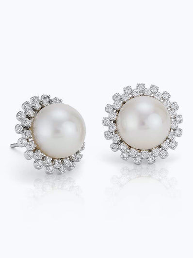 Freshwater Cultured Pearl and Diamond Halo Earrings
