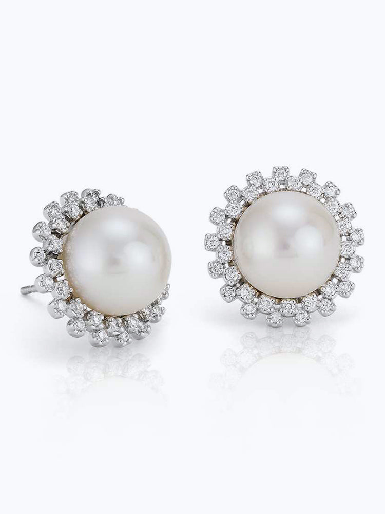 Freshwater Cultured Pearl and Diamond Halo Earrings