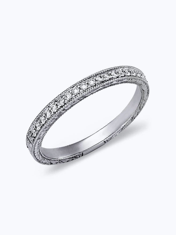 Hand-Engraved Micropavé Diamond Ring