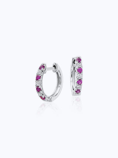 Petite Ruby and Diamond Pavé Huggie Hoop Earring