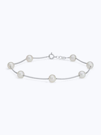 Pink Freshwater Cultured Pearl Tin Cup Stationed Bracelet