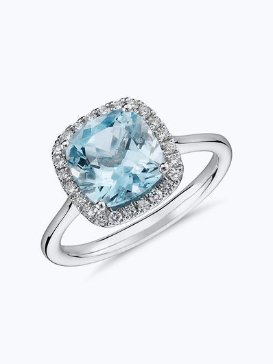 Morganite and Diamond Halo Cushion Ring