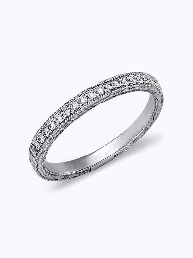 Hand-Engraved Micropavé Diamond Ring