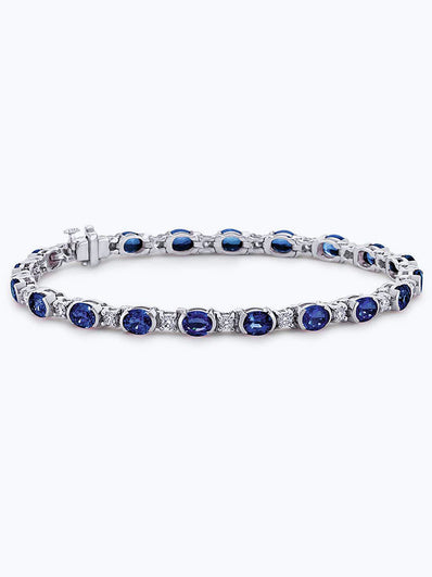 Oval Sapphire and Diamond Semi-Bezel-Set Bracelet