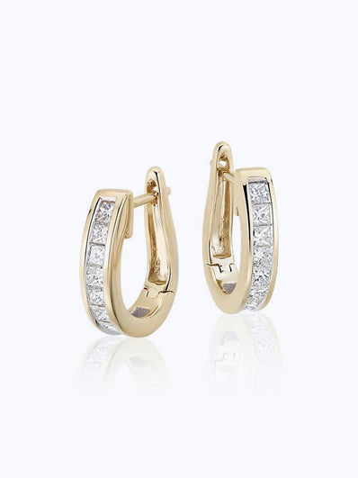Princess-Cut Hoop Diamond Earrings